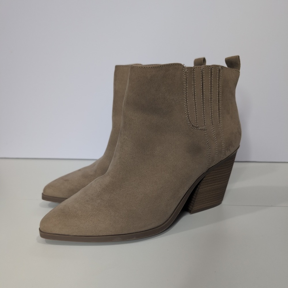 Torrid Taupe Faux Suede Pointed Toe Block Heel Ankle Booties 13WW 14600878